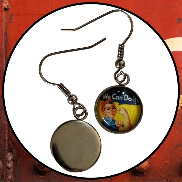 Stainless Steel Dangling Earrings - Rosie the Riveter - Picture 2 of 5